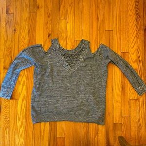 Express Cutout Shoulder Sweater with Crochet Neck